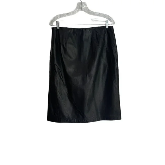 Emanuel Ungaro Leather Flat Front Skirt Side Zipper Black Women's Size 8 NWOT